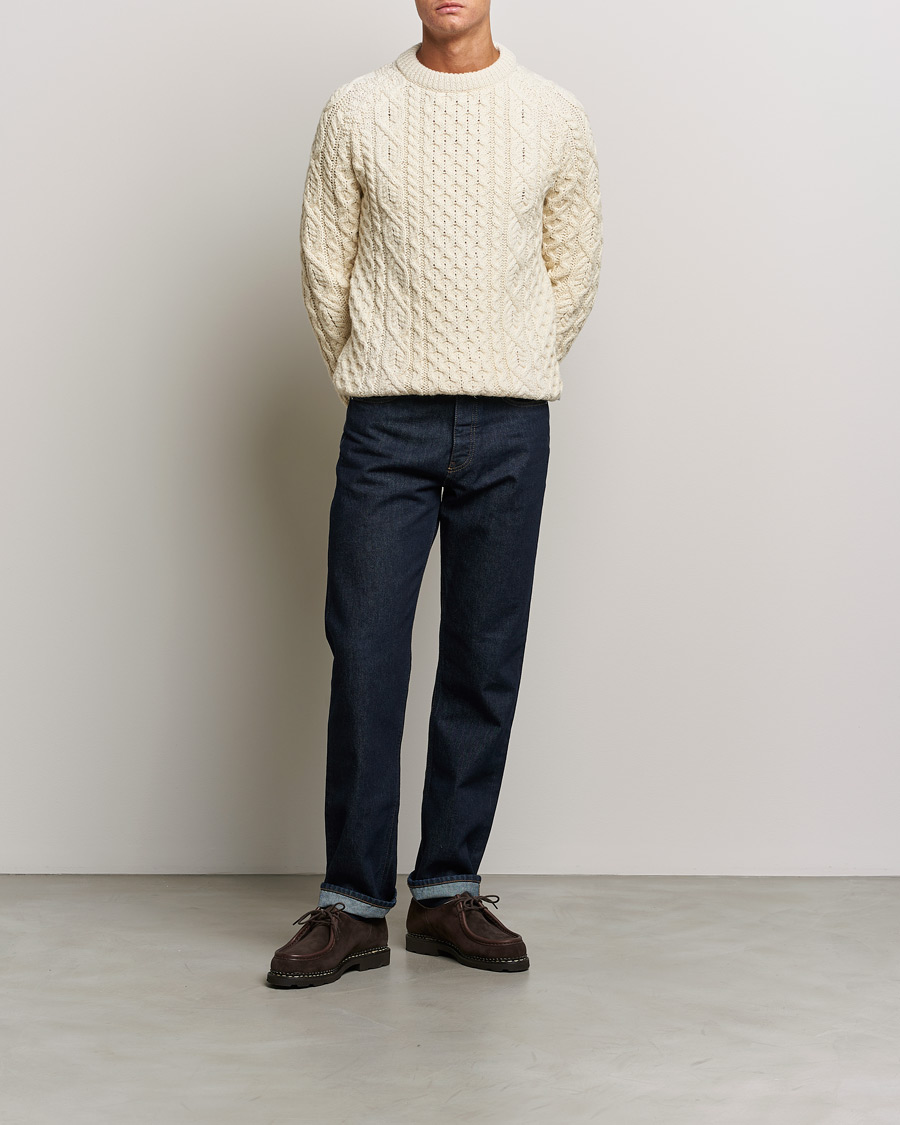 Herre | Gensere | Peregrine | Hudson Wool Aran Knitted Jumper Ecru