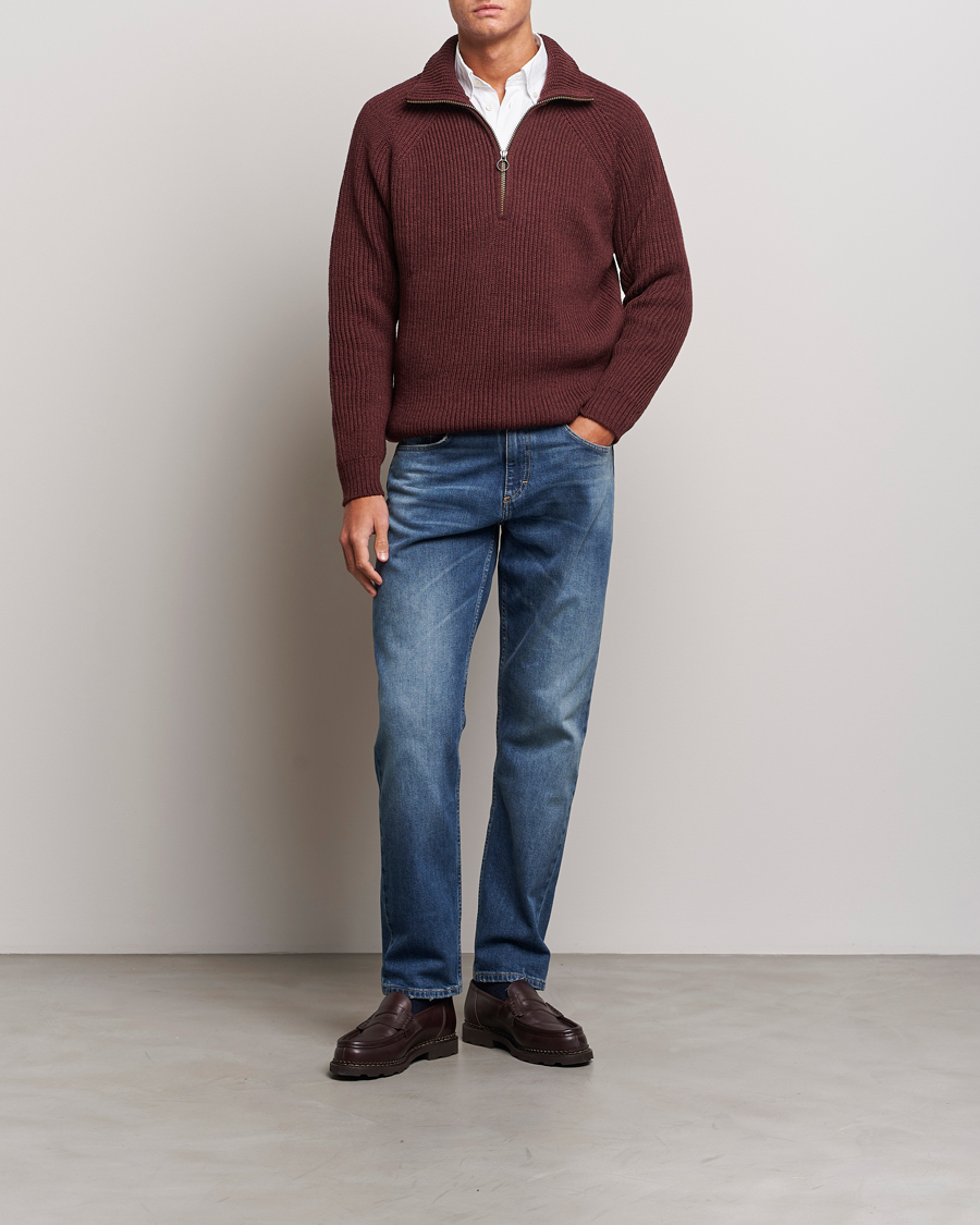 Herre | Gensere | Peregrine | Ford Knitted Wool Half Zip Shiraz
