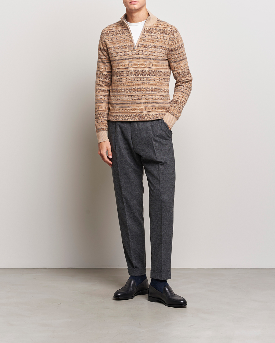 Herre | Gensere | Morris Heritage | Freddie Wool/Cashmere Half Zip Camel