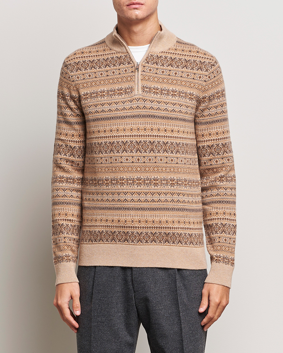 Herre | Morris Heritage | Morris Heritage | Freddie Wool/Cashmere Half Zip Camel