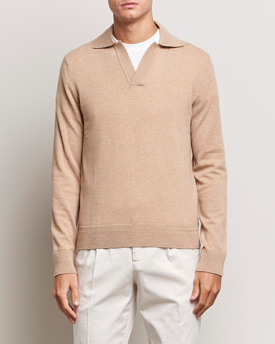 Herre | Gensere | Morris Heritage | Dalton Wool/Cashmere Long Sleeve Polo Camel