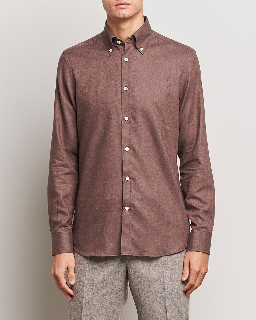 Herre | Morris Heritage | Morris Heritage | Herringbone Brushed Cotton Shirt Brown