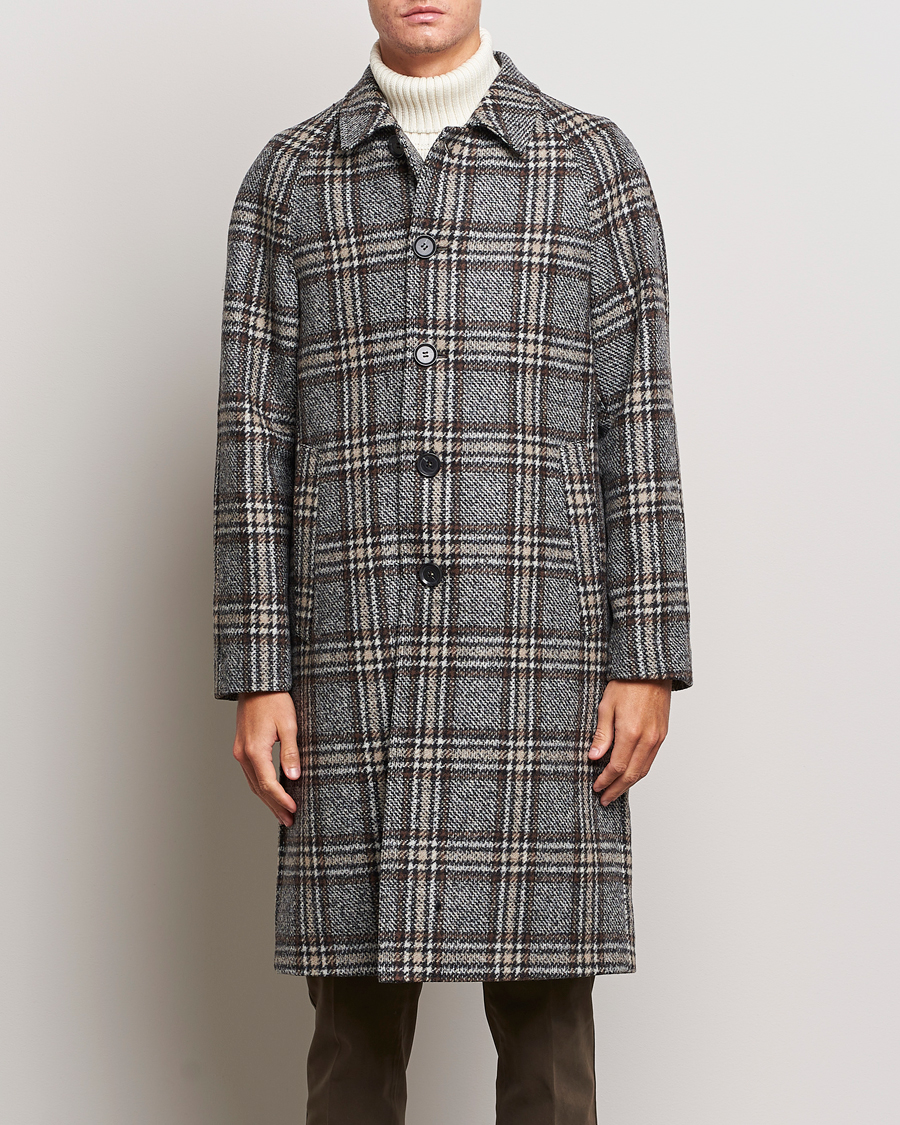 Herre | Jakker | Oscar Jacobson | Sala Checked Raglan Wool Coat Brown