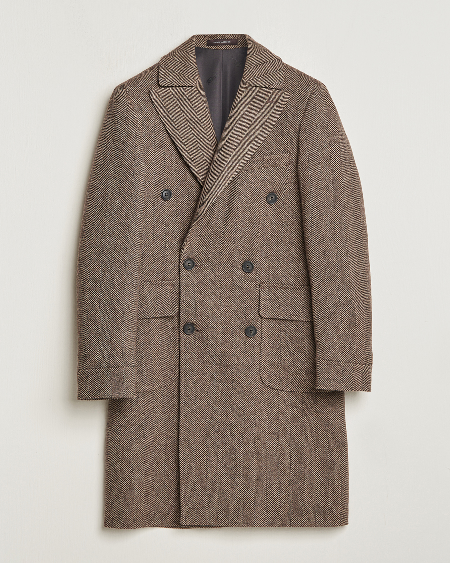 Herre | Jakker | Oscar Jacobson | Polo Wool Herringbone Coat Brown