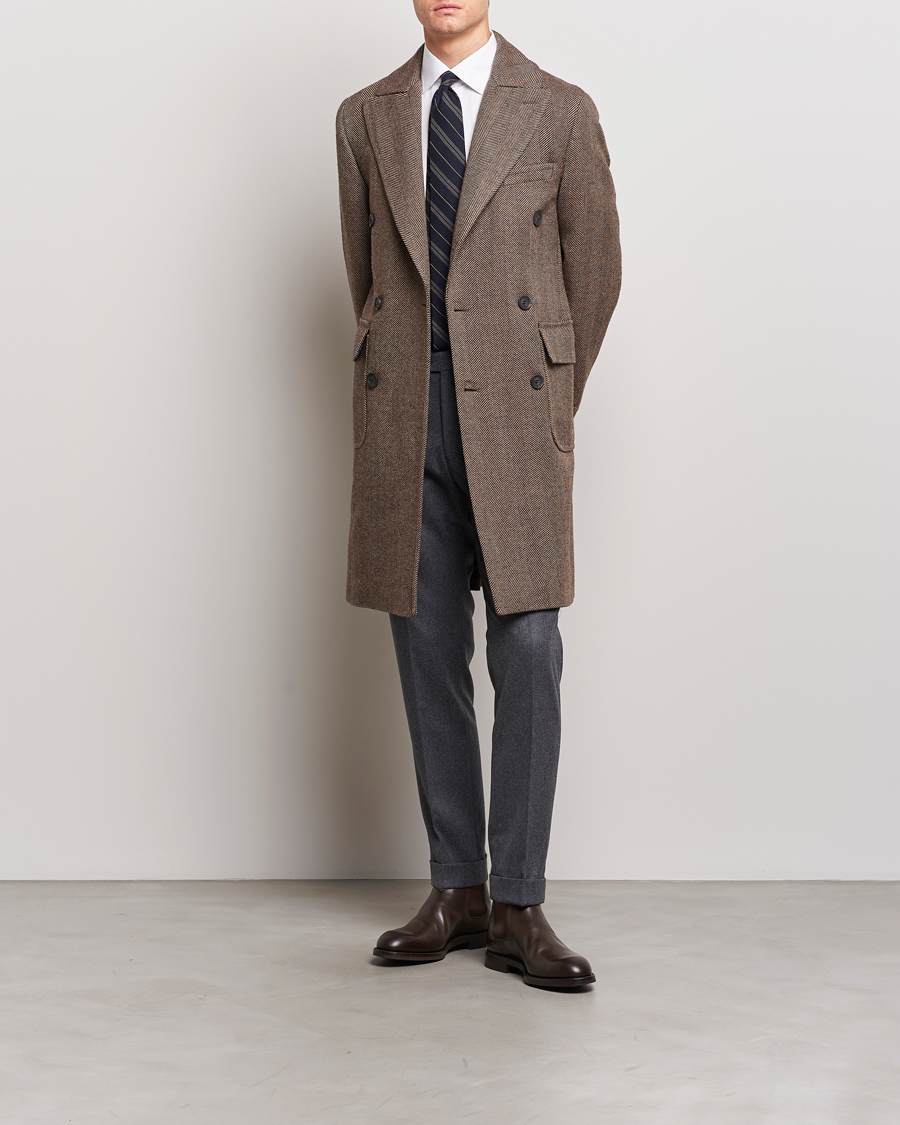 Herre | Jakker | Oscar Jacobson | Polo Wool Herringbone Coat Brown