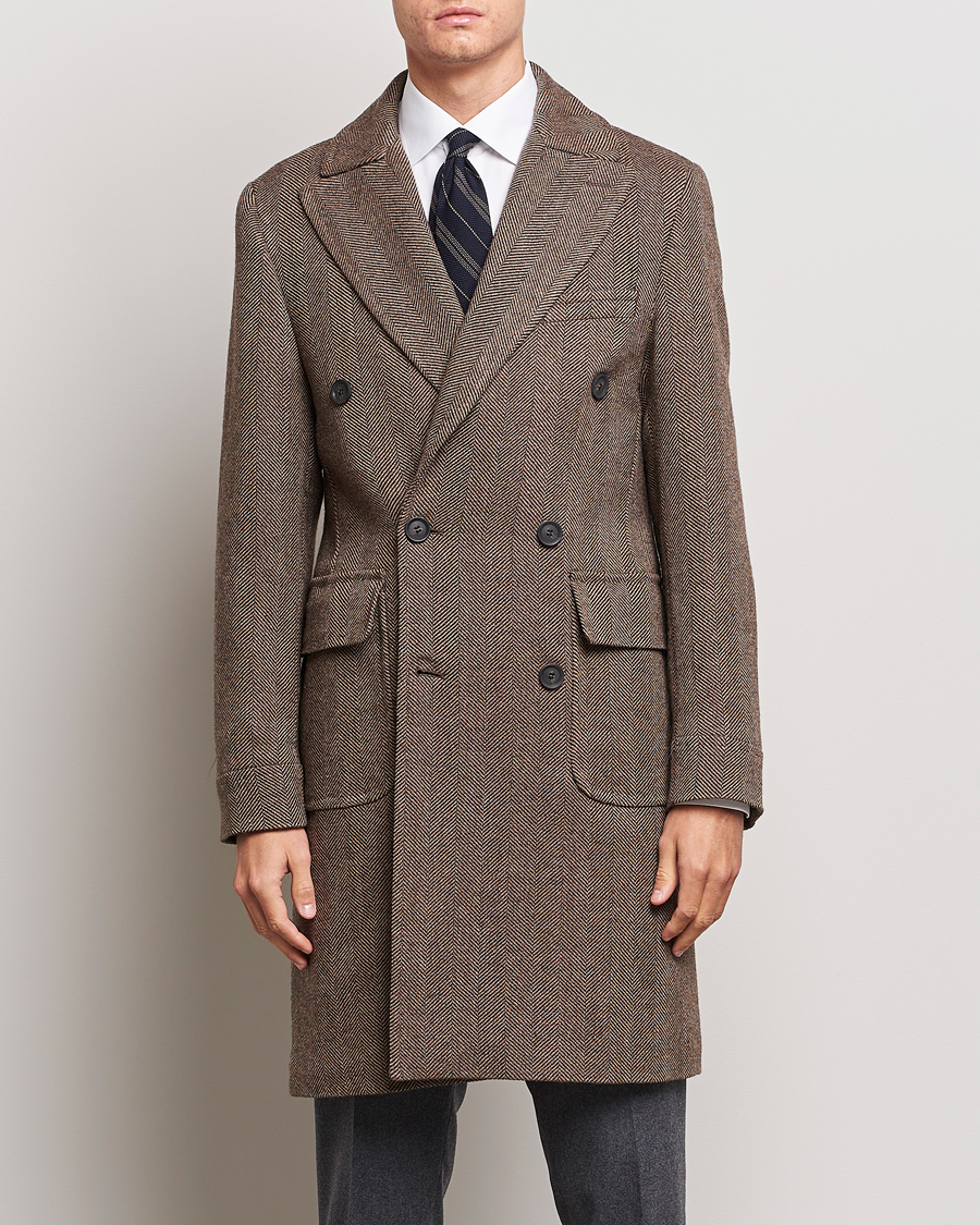 Herre | Jakker | Oscar Jacobson | Polo Wool Herringbone Coat Brown