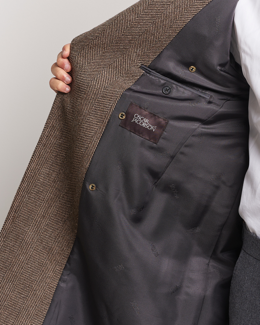 Herre | Jakker | Oscar Jacobson | Polo Wool Herringbone Coat Brown