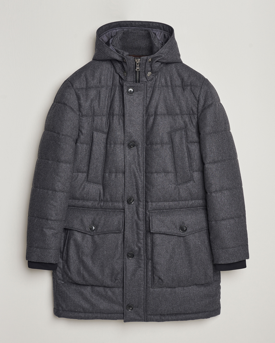 Herre | Jakker | Oscar Jacobson | Stormar Padded Wool Parka Grey Melange