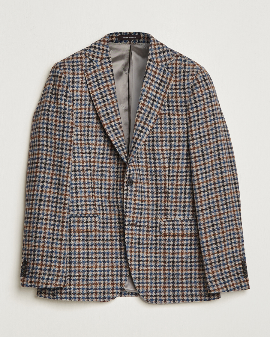 Herre | Dressjakker | Oscar Jacobson | Fogerty Soft Small Checked Wool Blazer Blue/Brown