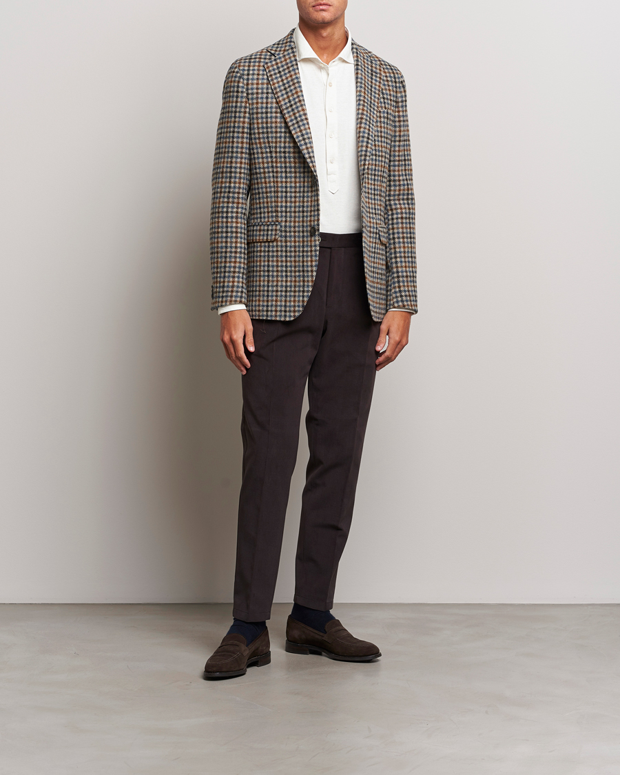 Herre | Dressjakker | Oscar Jacobson | Fogerty Soft Small Checked Wool Blazer Blue/Brown