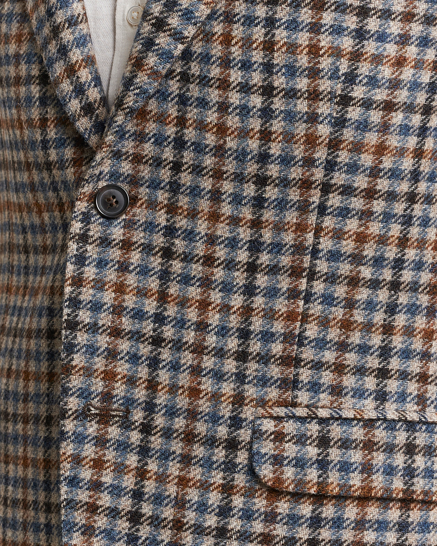 Herre | Dressjakker | Oscar Jacobson | Fogerty Soft Small Checked Wool Blazer Blue/Brown