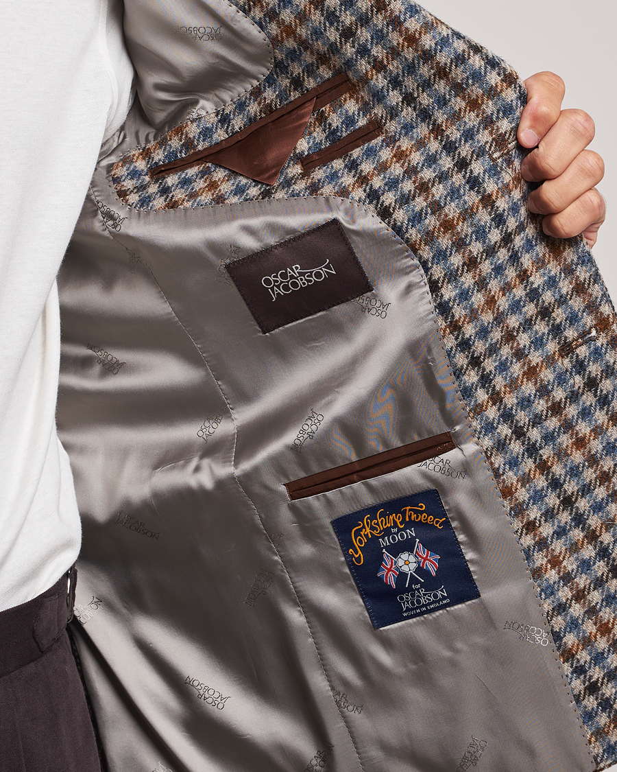 Herre | Dressjakker | Oscar Jacobson | Fogerty Soft Small Checked Wool Blazer Blue/Brown