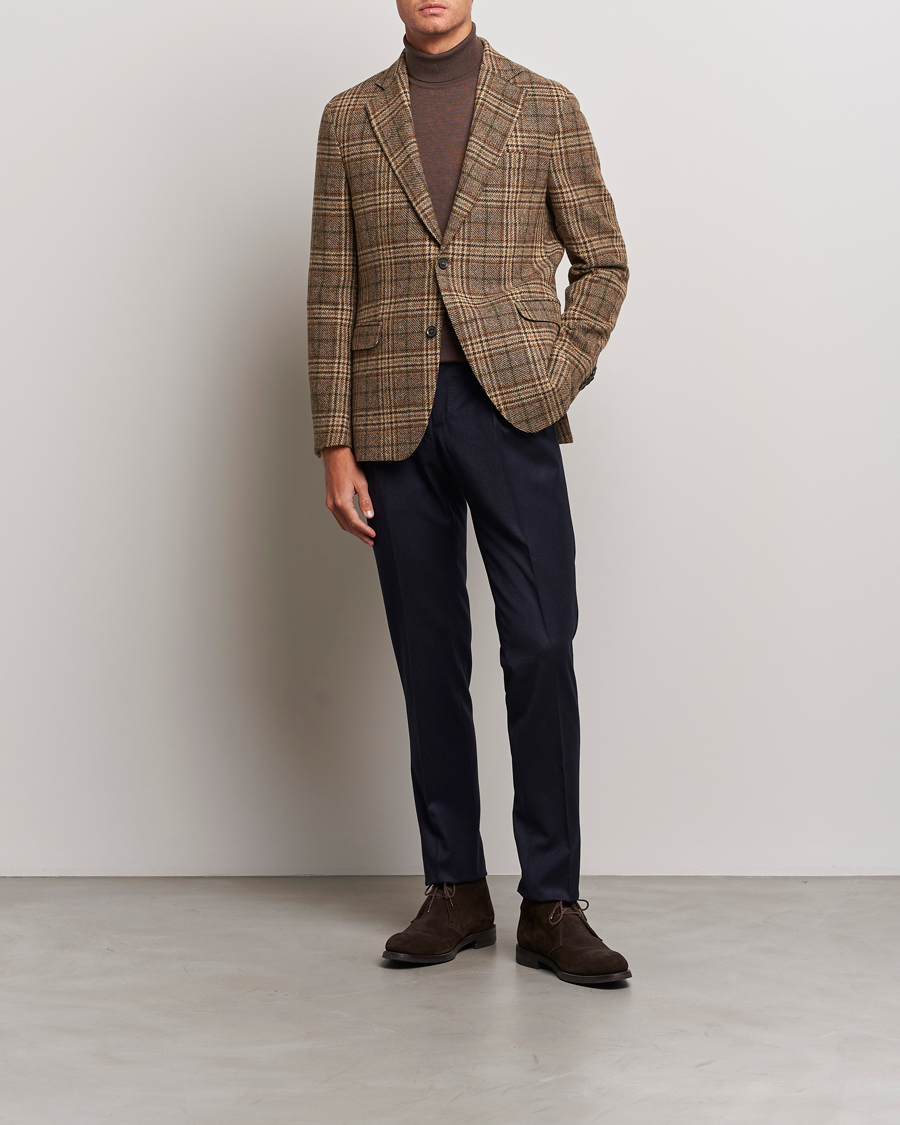 Herre | Dressjakker | Oscar Jacobson | Fogerty Soft Checked Wool Blazer Brown