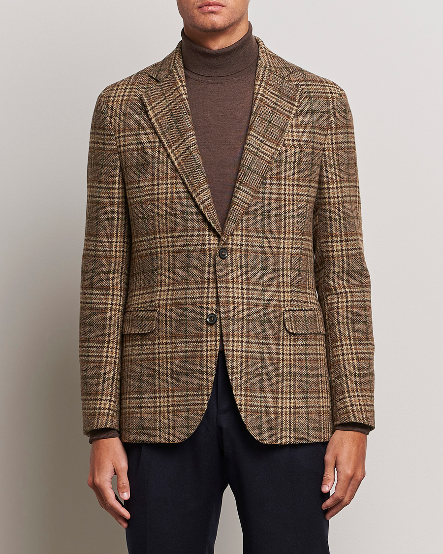 Herre | Tweedblazer | Oscar Jacobson | Fogerty Soft Checked Wool Blazer Brown
