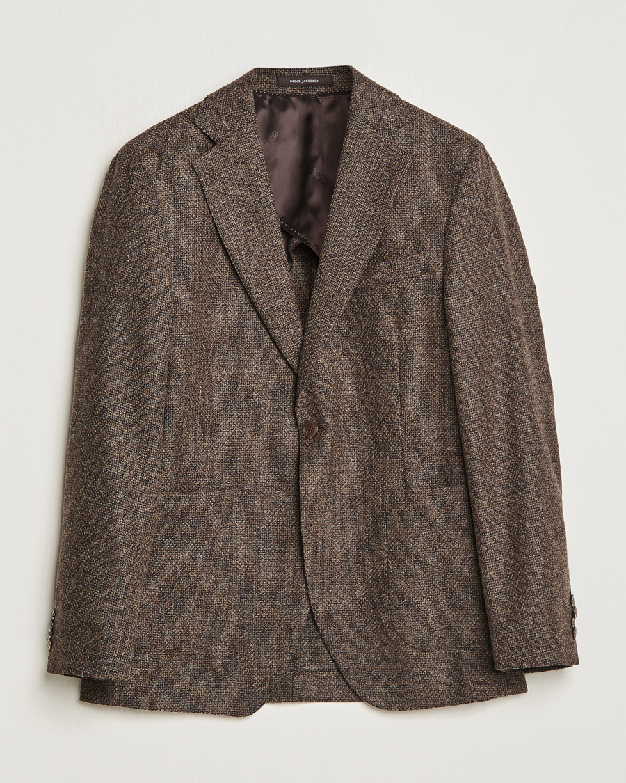 Herre | Dressjakker | Oscar Jacobson | Ferry Patch Hopsack Wool/Cotton/Cashmere Blazer Brown