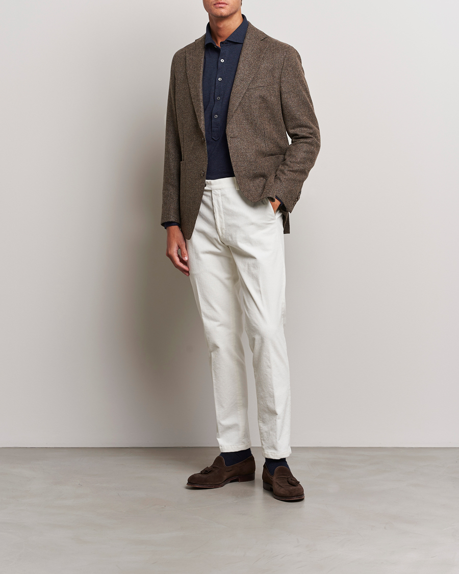 Herre | Dressjakker | Oscar Jacobson | Ferry Patch Hopsack Wool/Cotton/Cashmere Blazer Brown