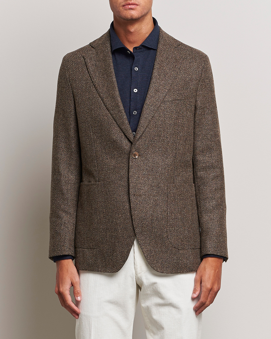 Herre | Dressjakker | Oscar Jacobson | Ferry Patch Hopsack Wool/Cotton/Cashmere Blazer Brown