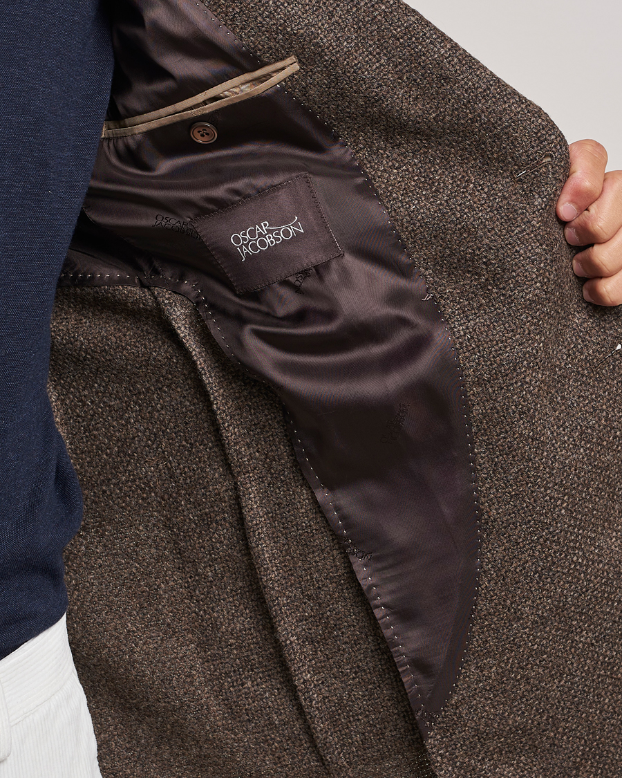Herre | Dressjakker | Oscar Jacobson | Ferry Patch Hopsack Wool/Cotton/Cashmere Blazer Brown
