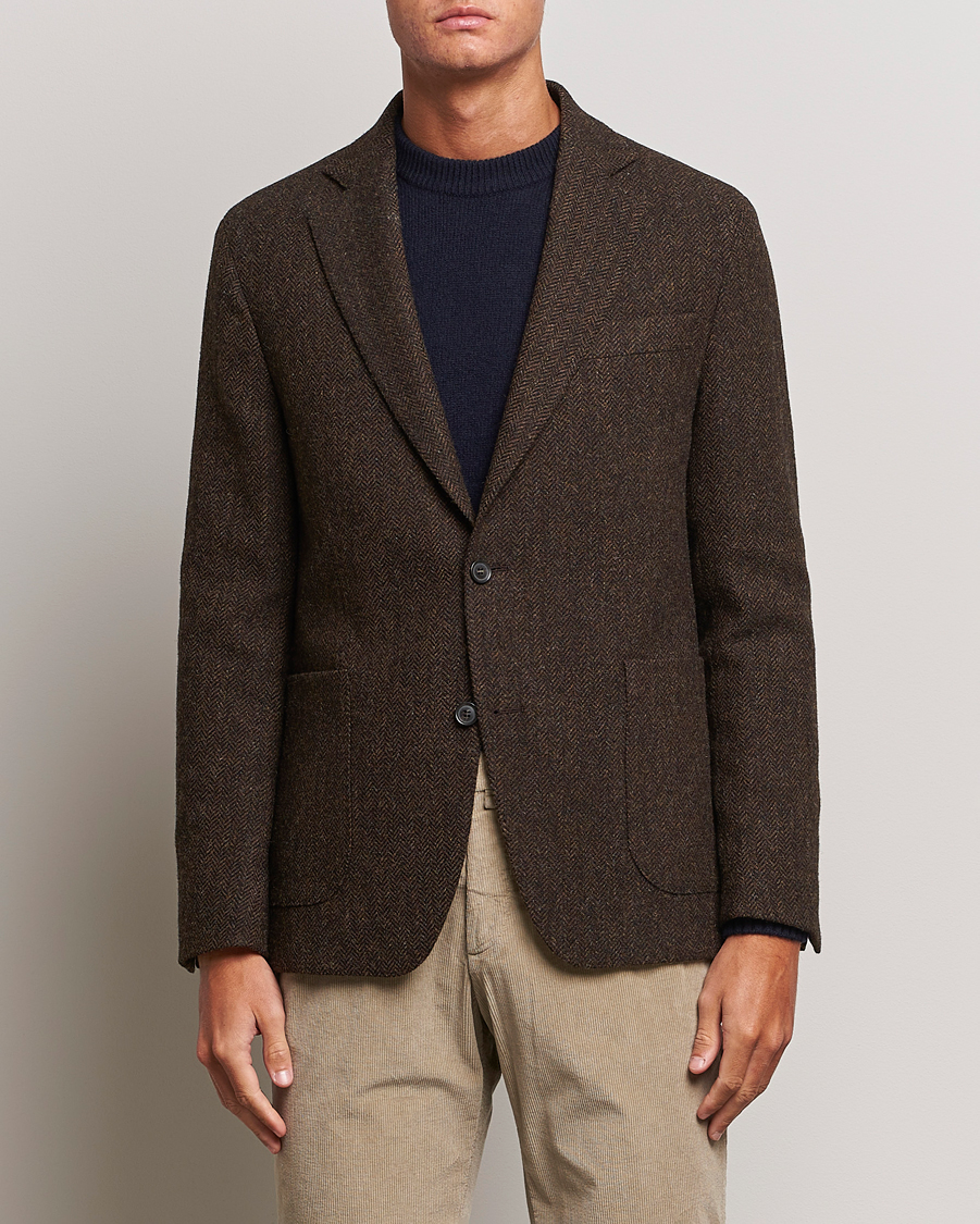 Herre | Dressjakker | Oscar Jacobson | Fogerty Moon Herringbone Tweed Blazer Brown