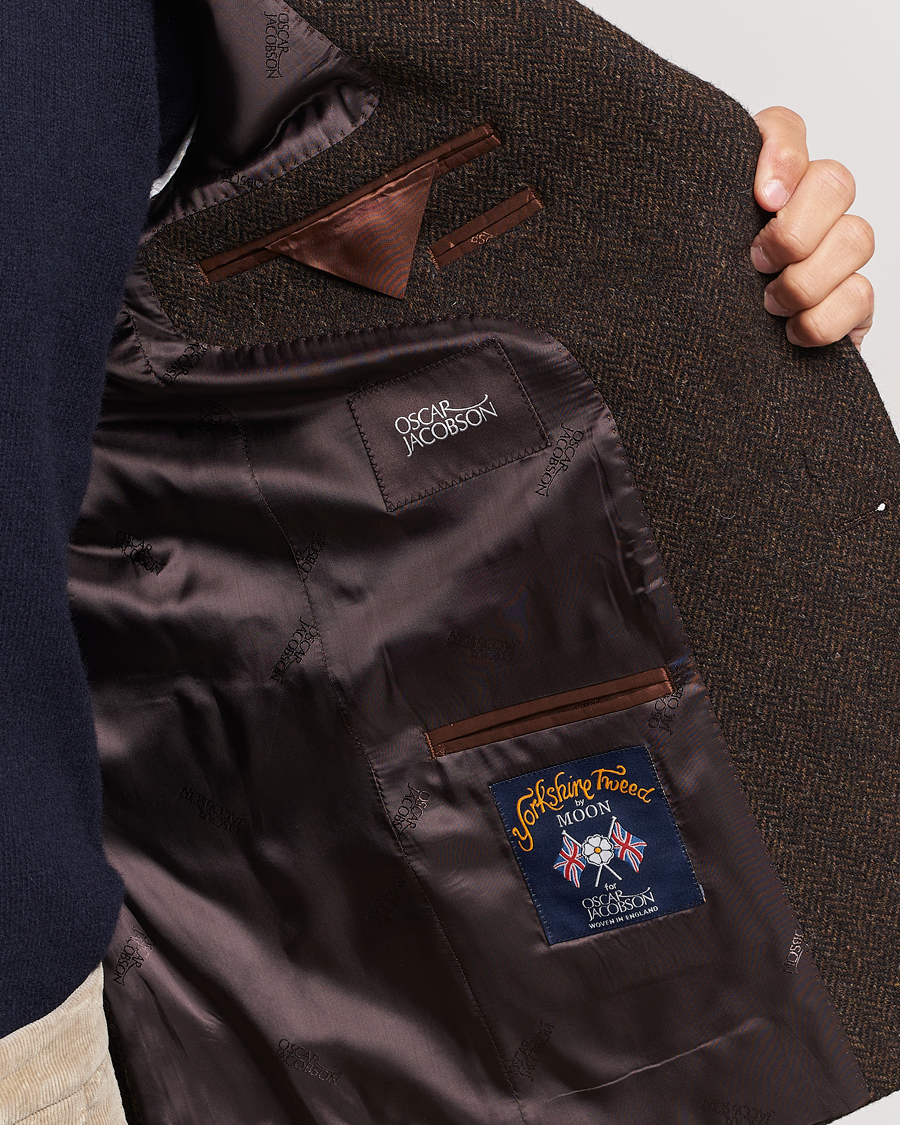 Herre | Dressjakker | Oscar Jacobson | Fogerty Moon Herringbone Tweed Blazer Brown