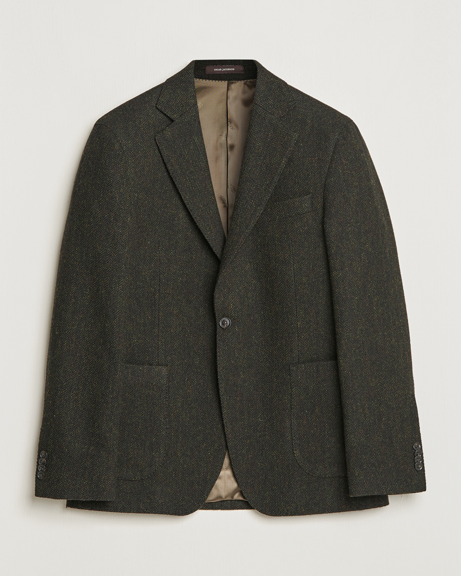 Herre | Dressjakker | Oscar Jacobson | Fogerty Moon Herringbone Tweed Blazer Green