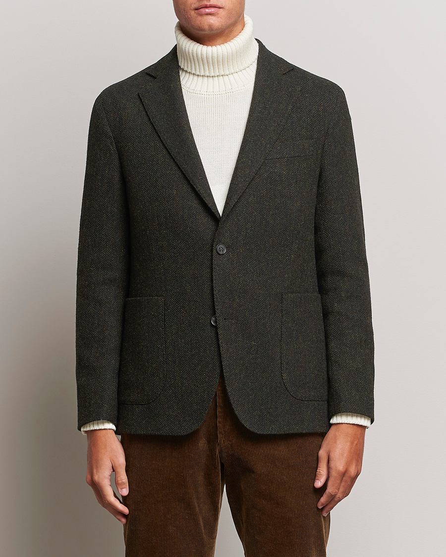 Herre | Dressjakker | Oscar Jacobson | Fogerty Moon Herringbone Tweed Blazer Green