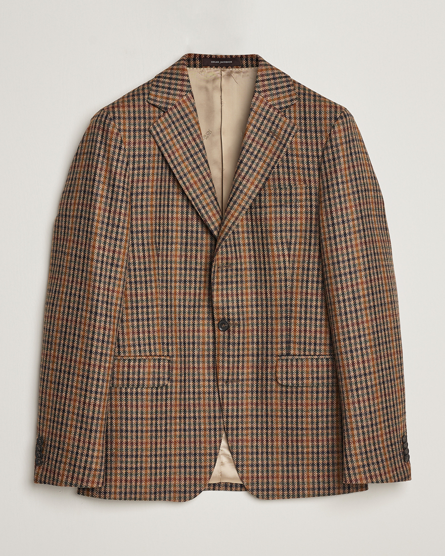 Herre | Dressjakker | Oscar Jacobson | Eizer Houndstooth Wool/Cashmere Blazer Brown