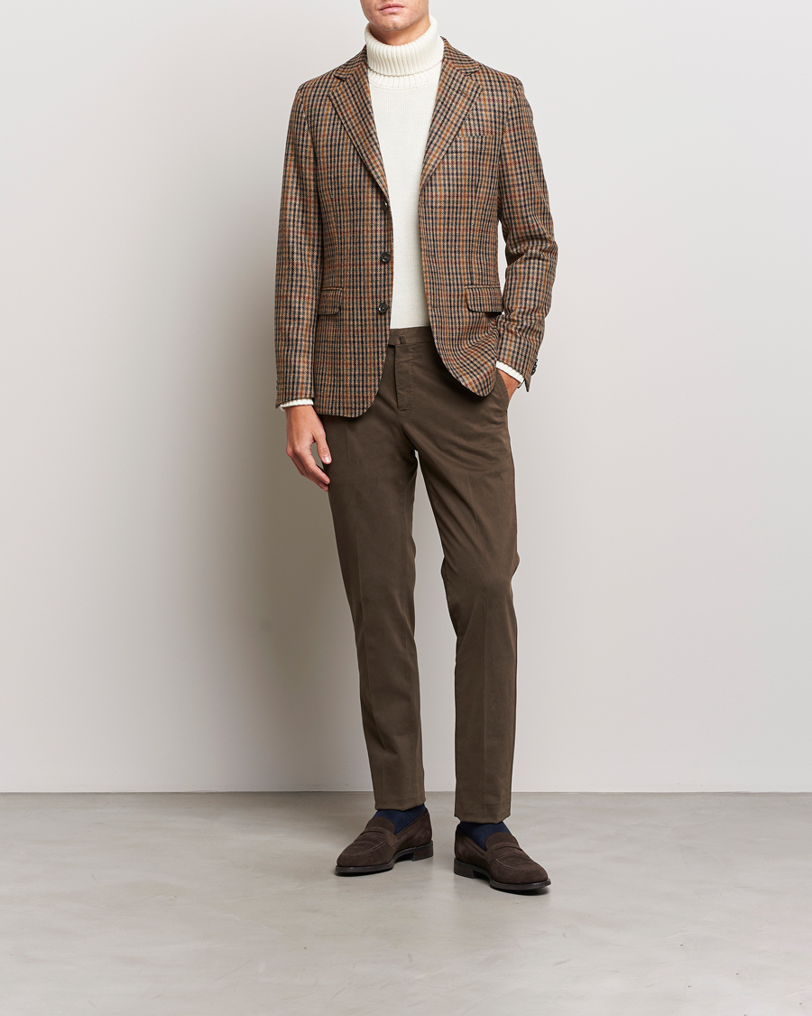 Herre | Dressjakker | Oscar Jacobson | Eizer Houndstooth Wool/Cashmere Blazer Brown