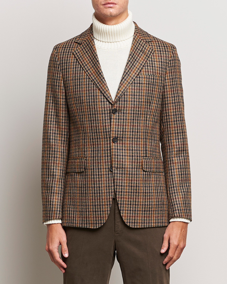 Herre | Dressjakker | Oscar Jacobson | Eizer Houndstooth Wool/Cashmere Blazer Brown