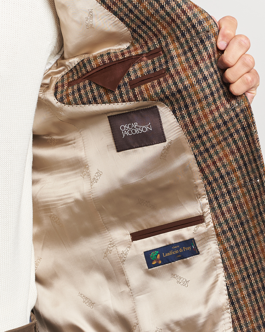 Herre | Dressjakker | Oscar Jacobson | Eizer Houndstooth Wool/Cashmere Blazer Brown