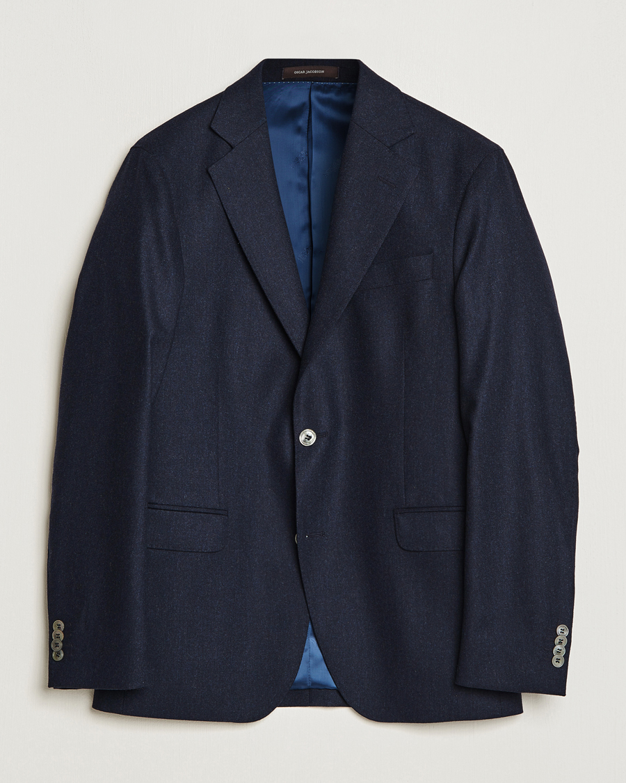 Herre | Dressjakker | Oscar Jacobson | Ego Wool Flannel Blazer Navy Melange