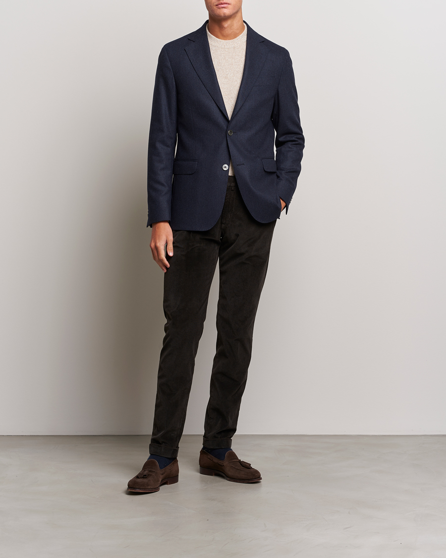 Herre | Dressjakker | Oscar Jacobson | Ego Wool Flannel Blazer Navy Melange