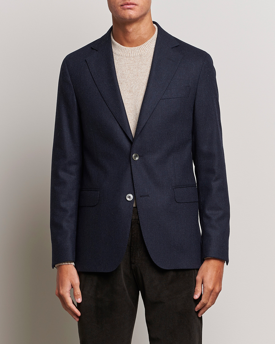 Herre | Dressjakker | Oscar Jacobson | Ego Wool Flannel Blazer Navy Melange