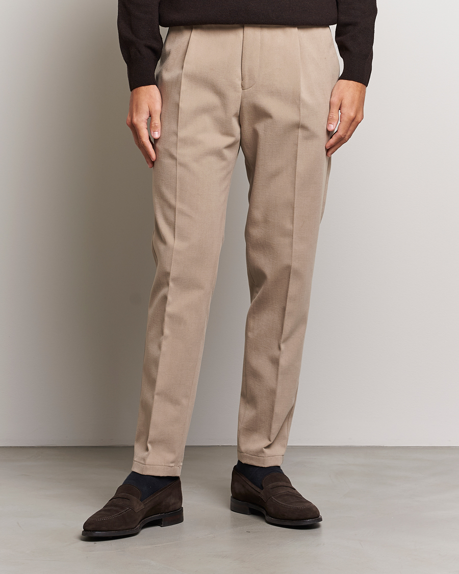 Herre | Bukser | Oscar Jacobson | Delon Brushed Cotton Trousers Beige