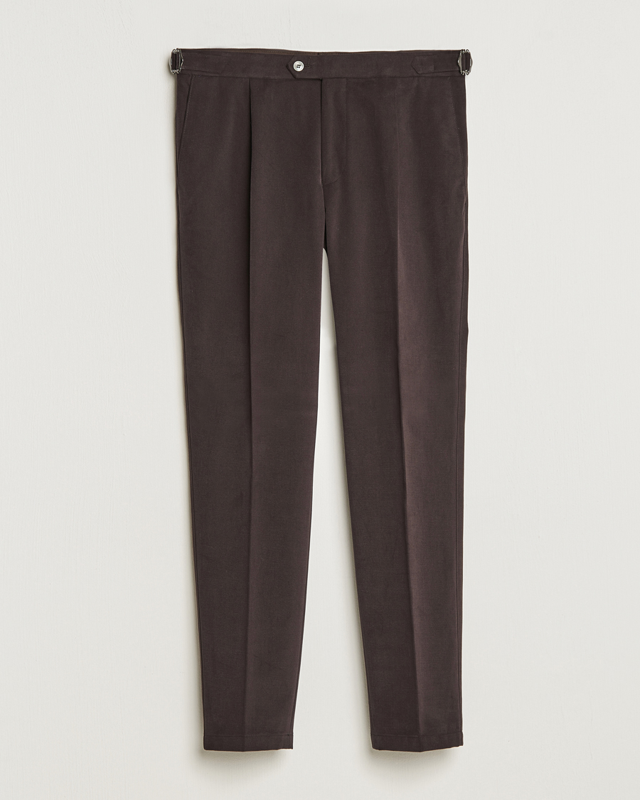 Herre | Bukser | Oscar Jacobson | Delon Brushed Cotton Trousers Brown