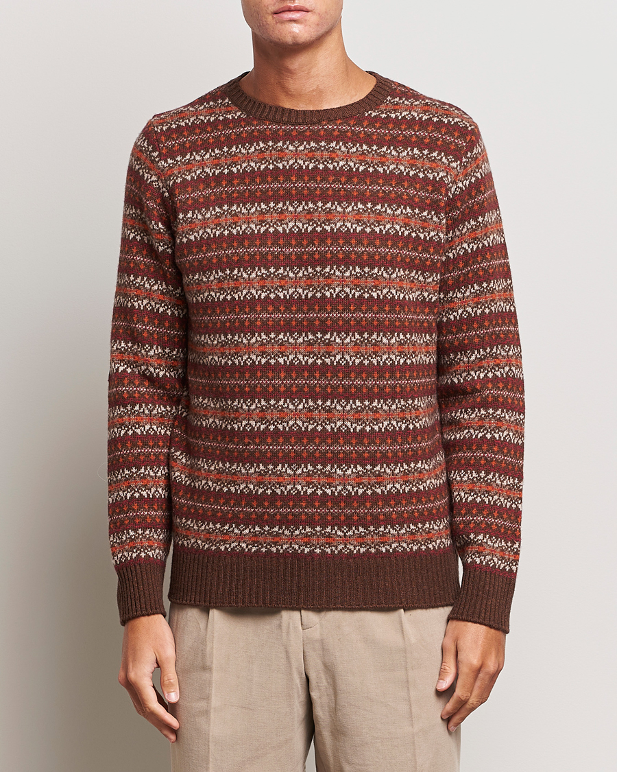 Herre | Gensere | Oscar Jacobson | Pete Fairisle Wool/Cashmere Crewneck Red