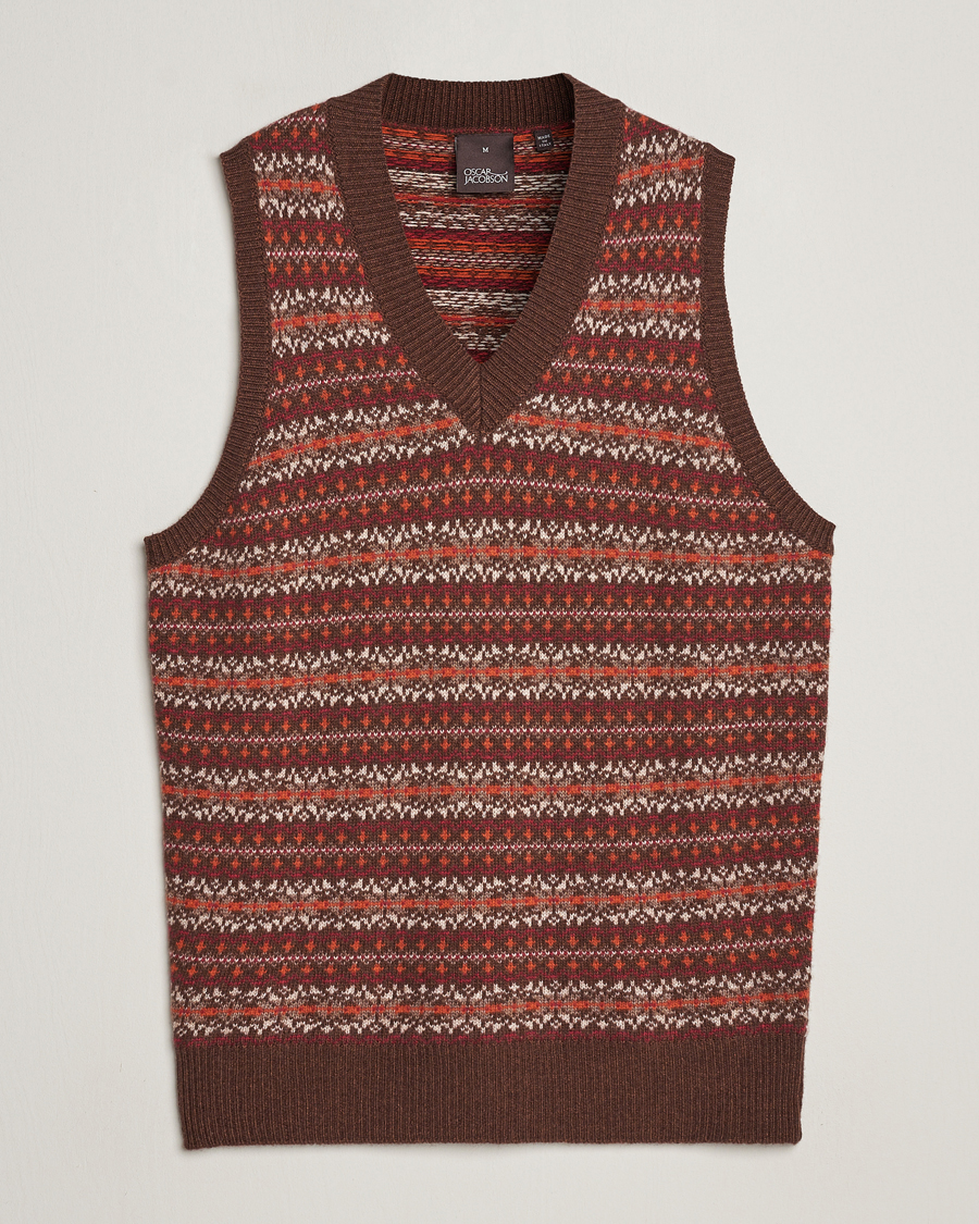 Herre | Gensere | Oscar Jacobson | Lucas Fairisle Wool/Cashmere Vest Red