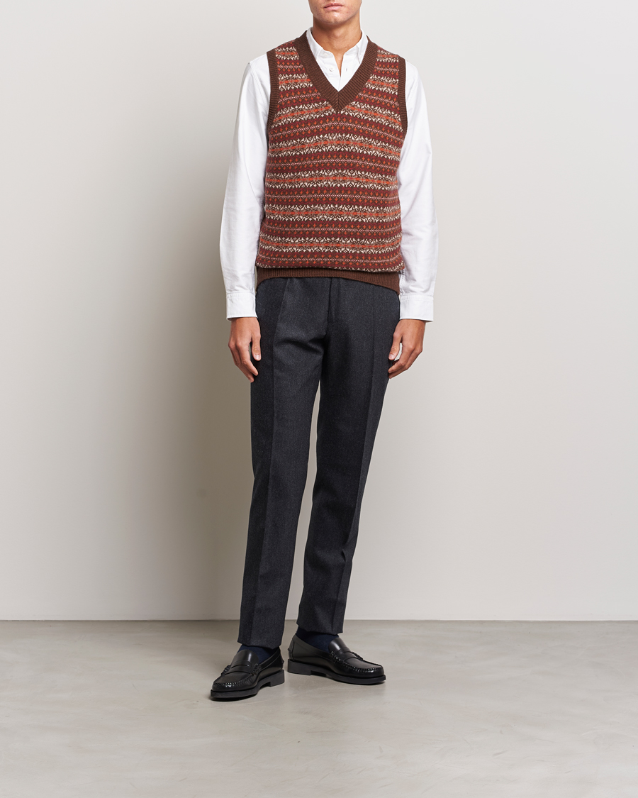 Herre | Gensere | Oscar Jacobson | Lucas Fairisle Wool/Cashmere Vest Red