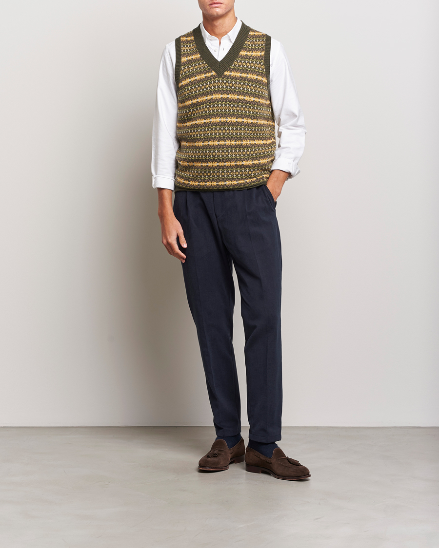 Herre | Gensere | Oscar Jacobson | Lucas Fairisle Wool/Cashmere Vest Green