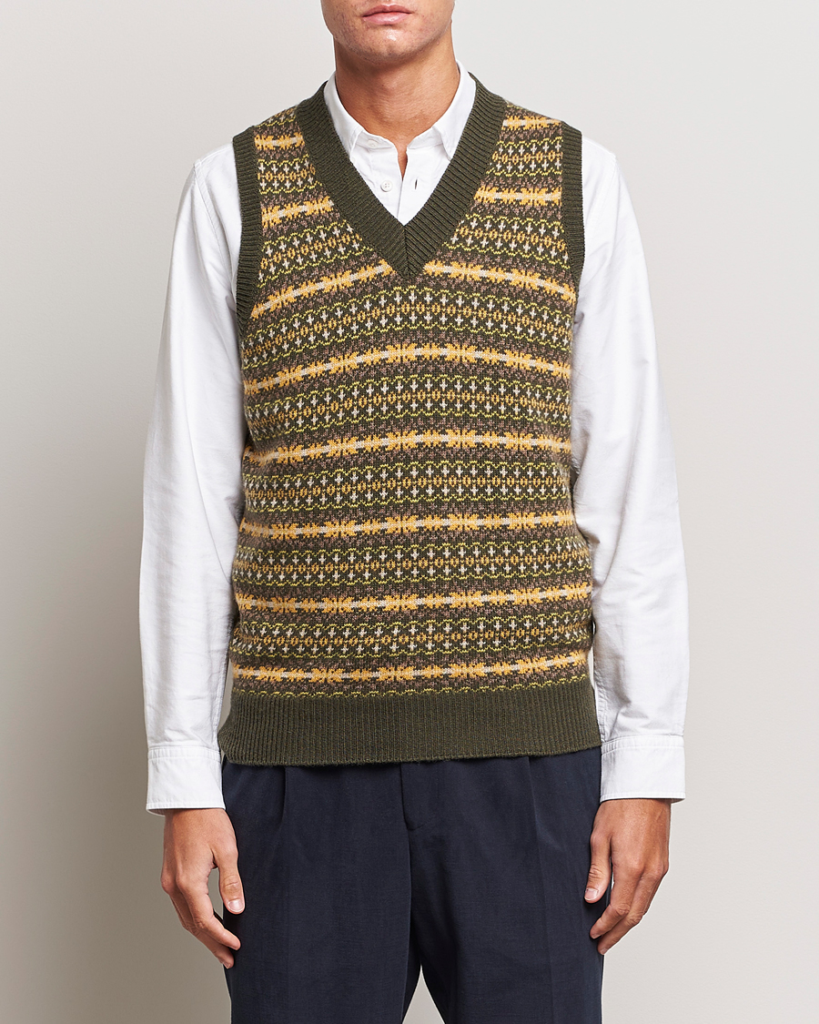 Herre | Gensere | Oscar Jacobson | Lucas Fairisle Wool/Cashmere Vest Green