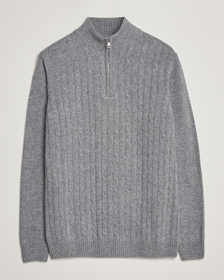 Herre | | Oscar Jacobson | Percy Wool/Cashmere Knitted Half Zip Grey Melange
