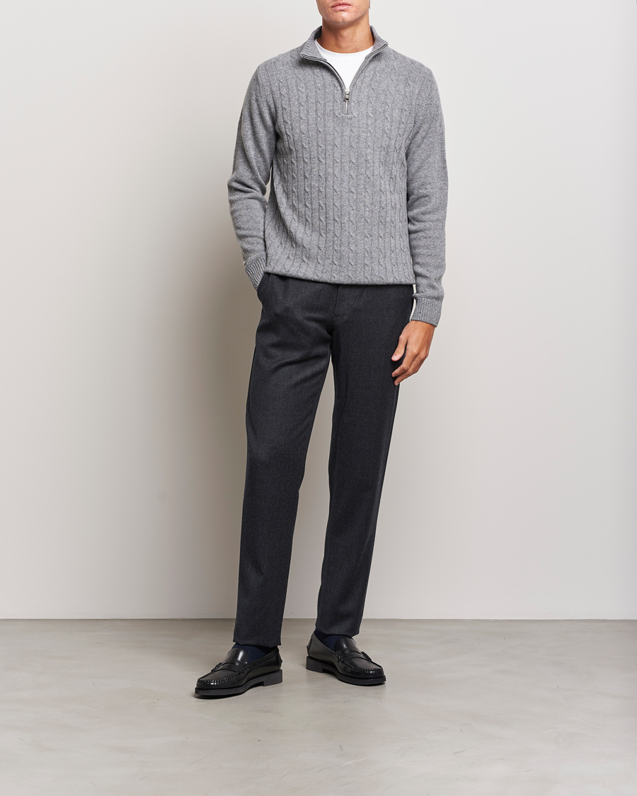 Herre | Gensere | Oscar Jacobson | Percy Wool/Cashmere Knitted Half Zip Grey Melange