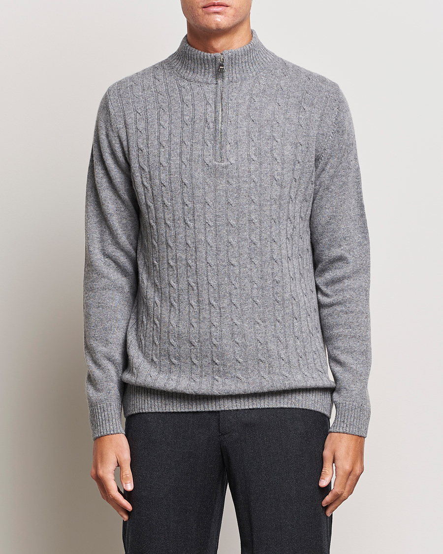 Herre |  | Oscar Jacobson | Percy Wool/Cashmere Knitted Half Zip Grey Melange