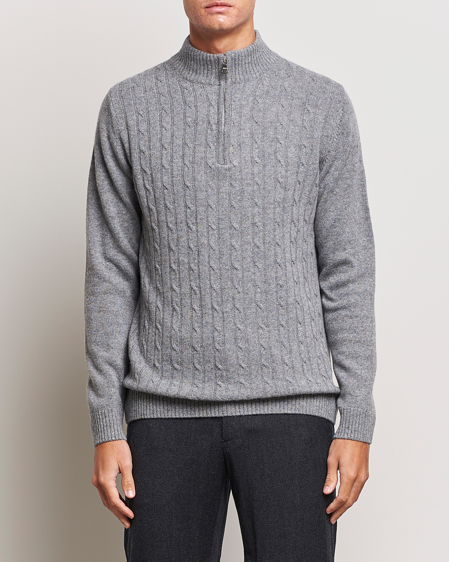 Herre | | Oscar Jacobson | Percy Wool/Cashmere Knitted Half Zip Grey Melange