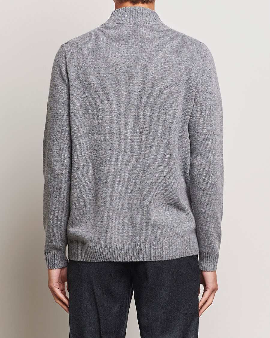 Herre | Gensere | Oscar Jacobson | Percy Wool/Cashmere Knitted Half Zip Grey Melange