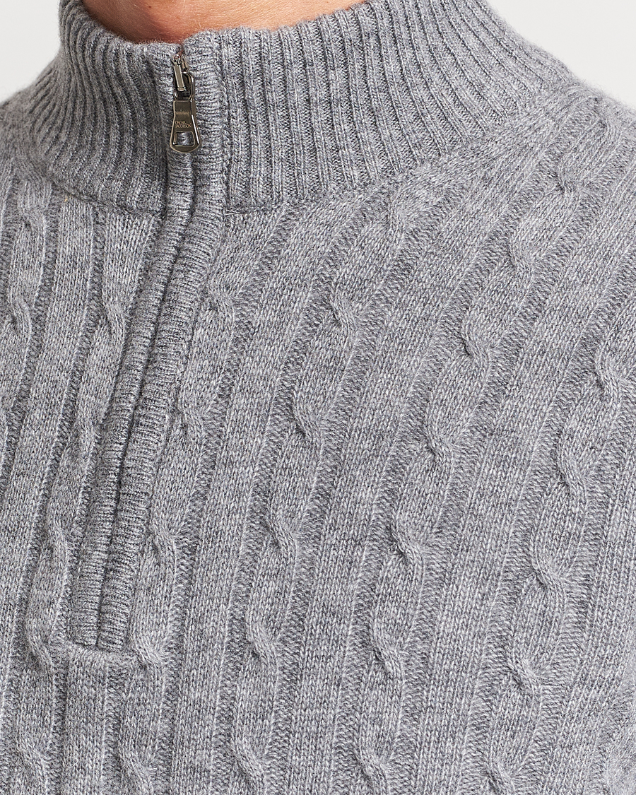 Herre | Gensere | Oscar Jacobson | Percy Wool/Cashmere Knitted Half Zip Grey Melange