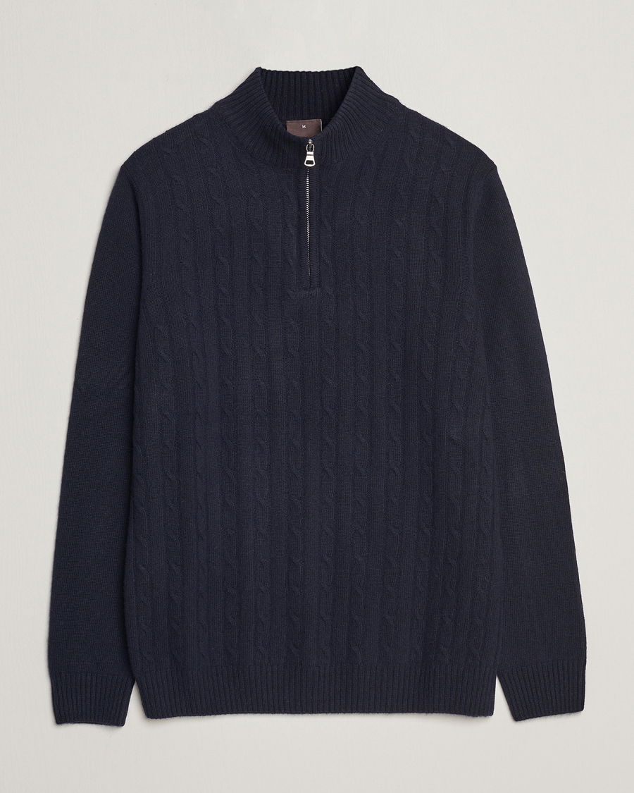 Herre | Gensere | Oscar Jacobson | Percy Wool/Cashmere Knitted Half Zip Navy