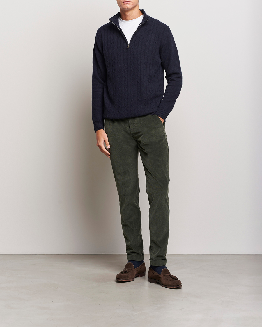 Herre | Gensere | Oscar Jacobson | Percy Wool/Cashmere Knitted Half Zip Navy