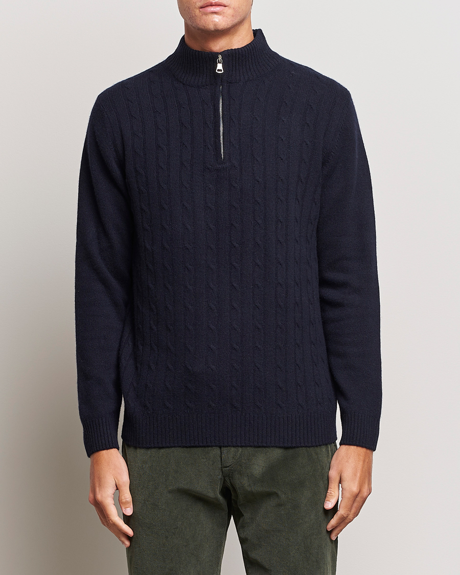 Herre | Gensere | Oscar Jacobson | Percy Wool/Cashmere Knitted Half Zip Navy