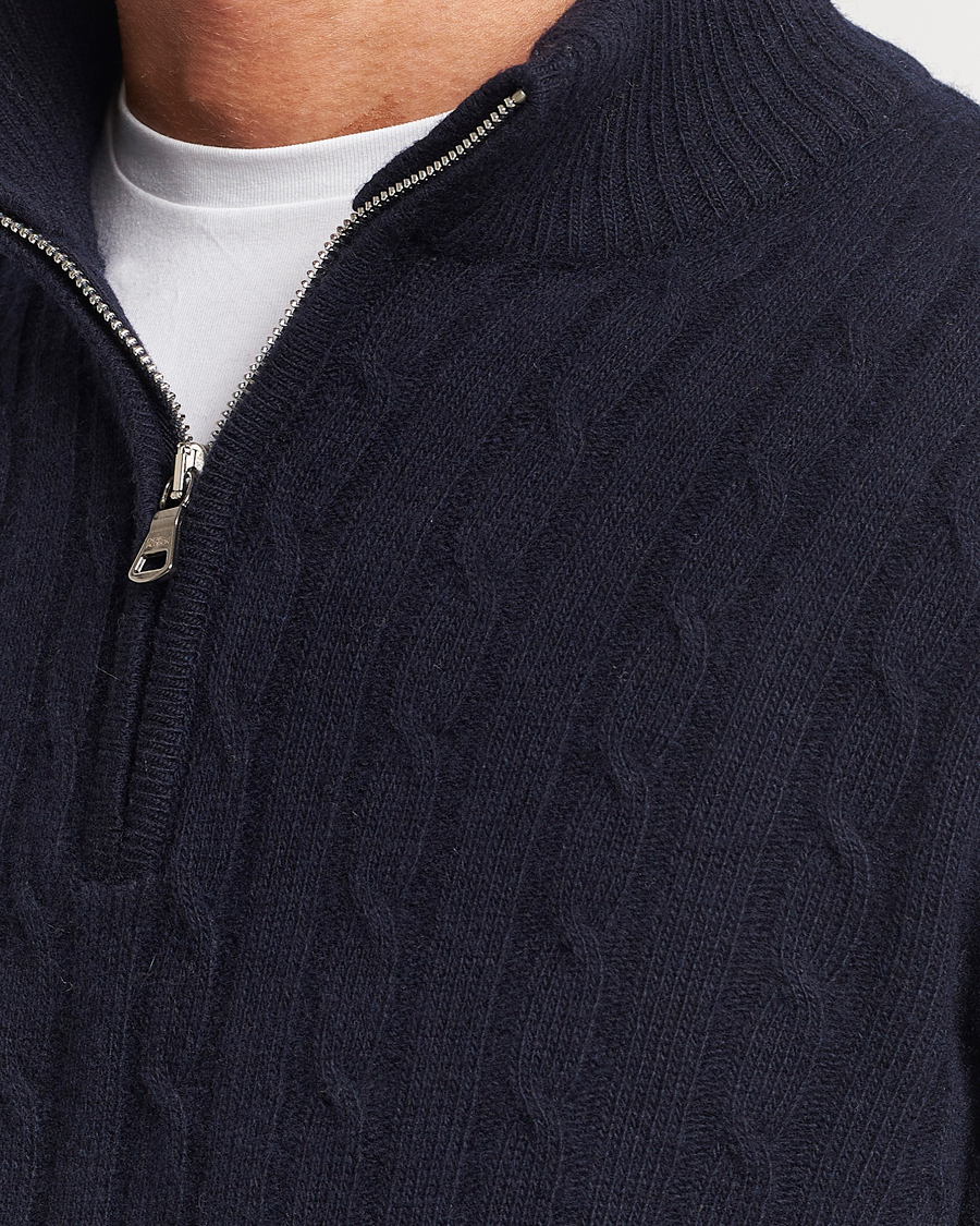Herre | Gensere | Oscar Jacobson | Percy Wool/Cashmere Knitted Half Zip Navy